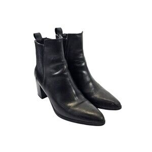 Zara Black Leather Pointed Toe Ankle Boots
